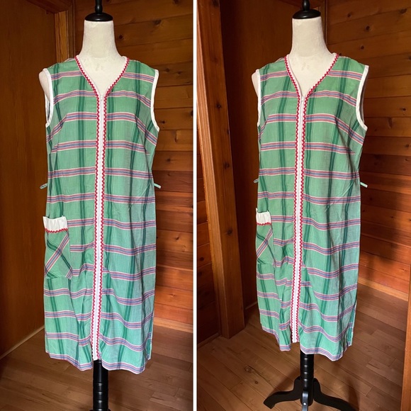 Vintage 70s Komar Zip Front House Dress Robe Sz Medium Pockets House Coat - Picture 6 of 11